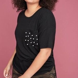 Lane Bryant Black Short-Sleeve Pearl Pocket Tee